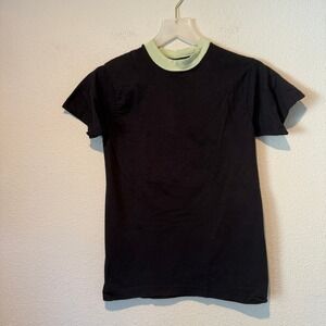 Cotton Tees Activewear Mens Small Ringer T-Shirt Black Pale Green Crew Neck Slim